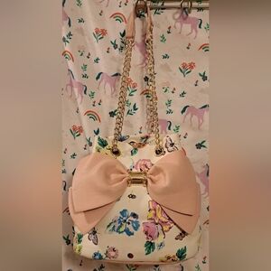 Y2K Betsey Johnson Hopelessly Romantic Vegan Floral Bee Butterfly Bucket Purse